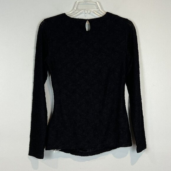 Talbots Black Lace Nylon Blend Top Long Sleeve Gathered Waist Size XS NWT - Picture 4 of 10